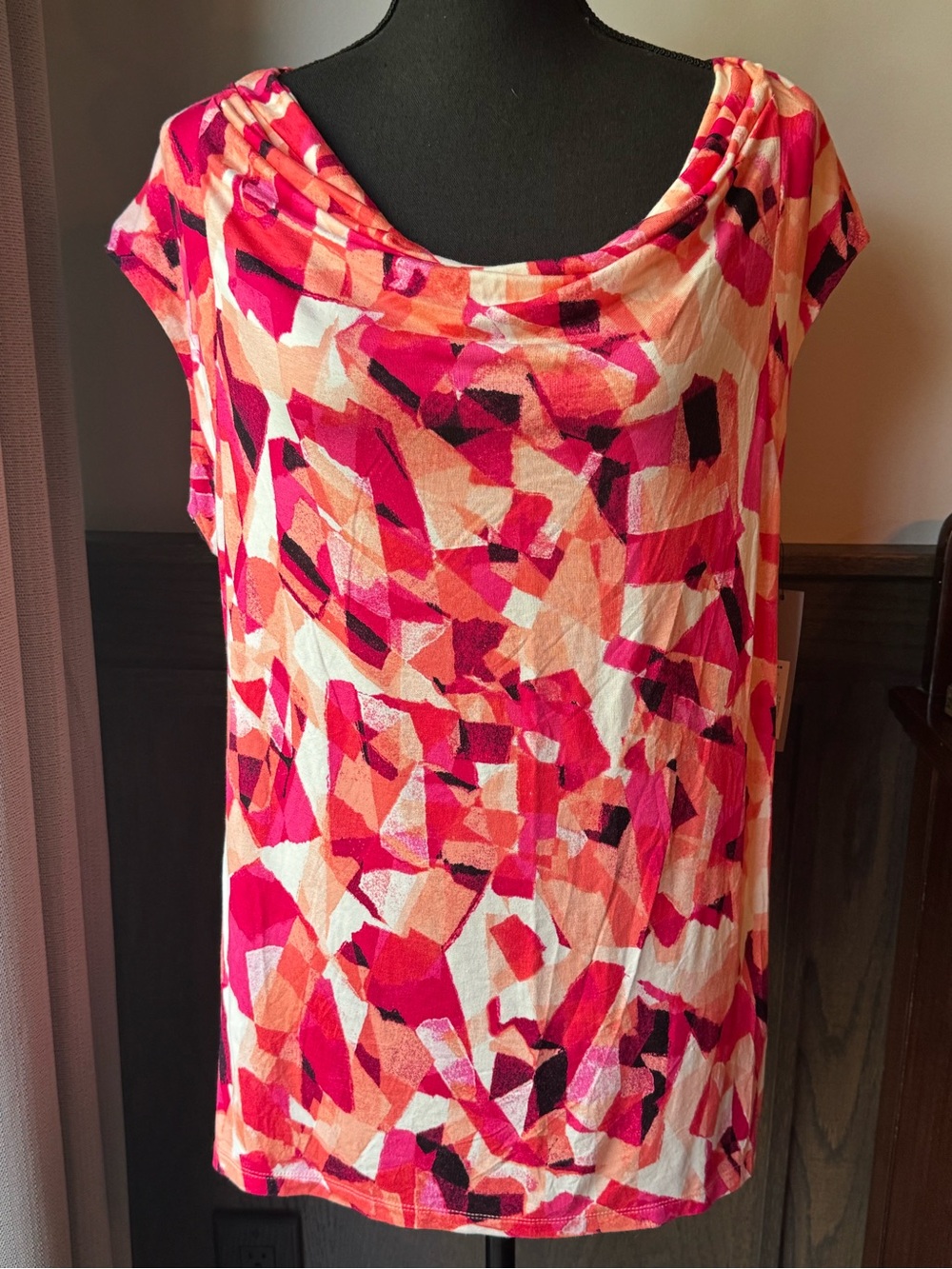 Apt. 9 Coral, Pink & Orange Abstract Cowl Neck Top 0X NWT